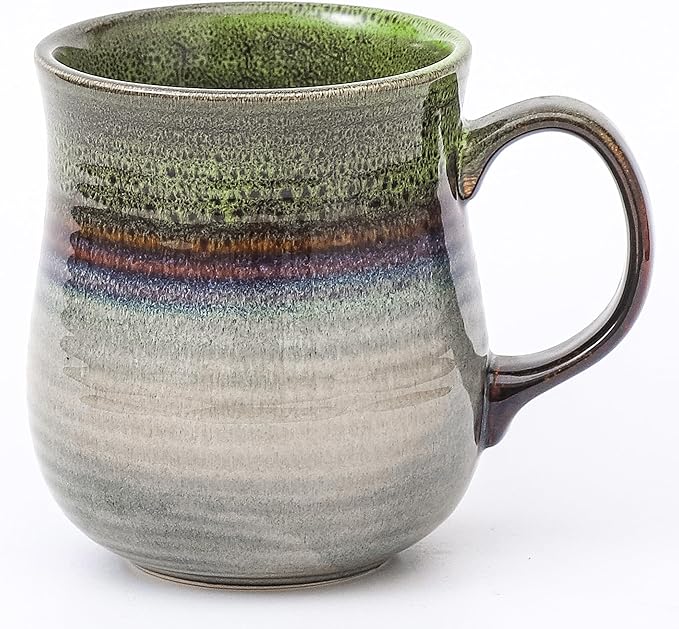 21 oz Large Ceramic Coffee Mugs, Pottery Mug Handmade, Ceramic Tea Cups with Handle for Office and Home, Dishwasher and Microwave Safe (Light Green)