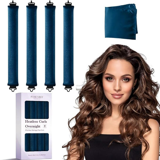 Heatless Curls Overnight Hair Curlers - 4 Pcs No-Heat Curling Rod to Sleep In,Velvet Hair Rollers with Satin Wrap
