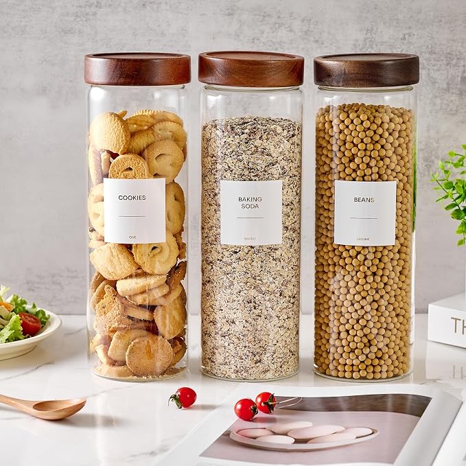 Glass Pasta Storage Containers with Sealing Bamboo Airtight Lid, 70oz Glass Jar with Lid Spaghetti Container Food Storage for Pasta, Noodles, Cereal