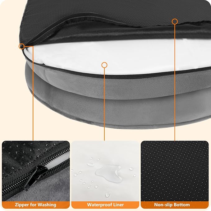 Dwanton Orthopedic Dog Bed for Extra Large Dogs with Gel Memory Foam, Waterproof Dog Sofa, Washable Pet Bed with Four Sided Bolster Cushion, Removable Cover & Non-Slip Bottom, 45", Medium Grey
