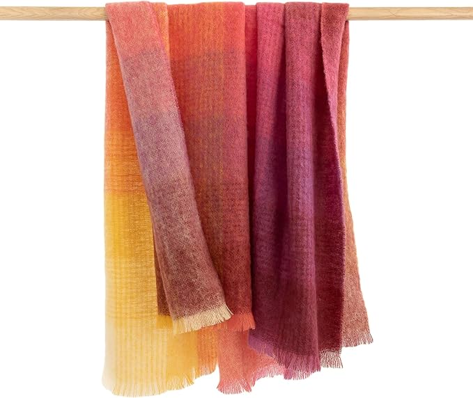 Biddy Murphy Ultra Soft Irish Mohair & Wool Throw Blanket, Made in Ireland, 54"x72", Pink Yellow Purple Multi Mix