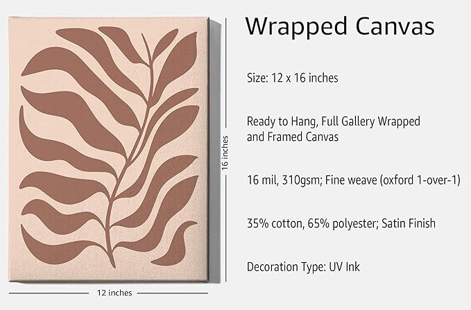 Abstract Organic Leaf Silhouette Wrapped Canvas Wall Art Botanical Shapes Earth Tones Terracotta 12x16 Inch Gallery Stretched Modern Nature Home Art