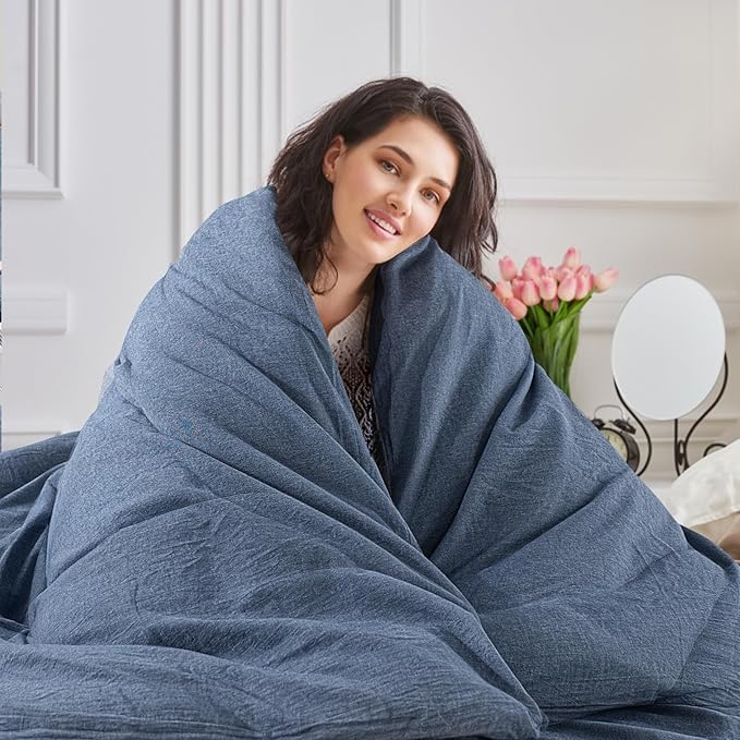 NEXHOME PRO Duvet Cover Set Linen Feel Textured Organic Natural 100% Washed Cotton Duvet Cover Bedding Set with Zipper Closure, Breathable(No Comforter)
