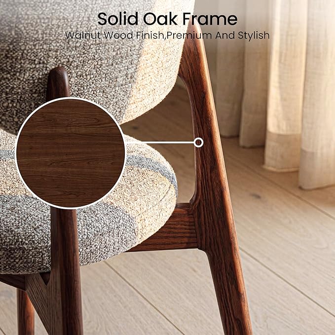 COLAMY Dining Chairs Set of 6, Modern Upholstered Kitchen Room Chairs with Solid Red Oak Wood Legs, 5-Min Easy Assembly Anti-Wobble, High-Weight Fabric Farmhouse Side Chair,300LBS,Walnut,Oatmeal