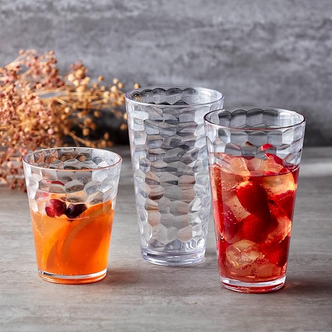 Amazing Abby - Iceberg - 16-Ounce Plastic Tumblers (Set of 8), Plastic Drinking Glasses, Mixed-Color Reusable Cups, Stackable, BPA-Free, Shatter-Proof, Dishwasher-Safe
