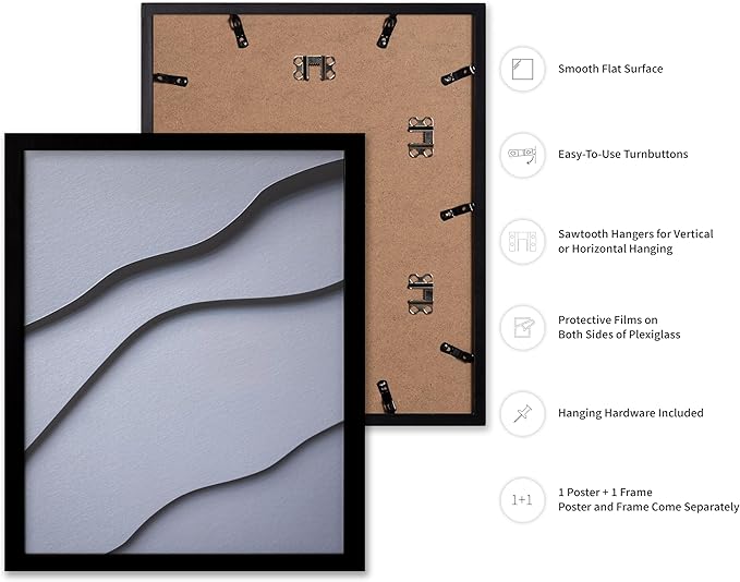 Monem Art Minimalist White Paper Waves Print - Abstract Scandinavian Texture Poster - Wall Decor for Living Room, Bedroom or Office - 8x10 Black Framed Wall Art by Mareike Bohmer
