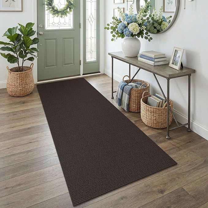 EARTHALL Washable Runner Rug 3x7 Ft Non Slip Runners for Hallways Wide Cotton Rubber Backed Kitchen Runner Braided Indoor Floor Carpet Runners for Entryway, Hallway, Kitchen, Bedroom, Taupe/Coffee