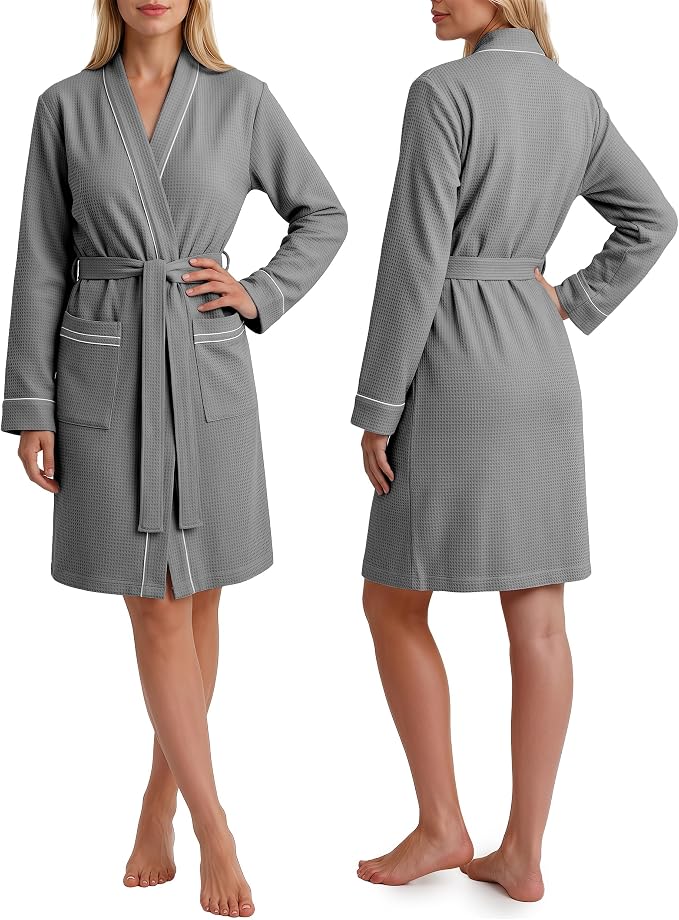 NY Threads Cotton Blend Waffle Robes for Women Knee-Length Bathrobe