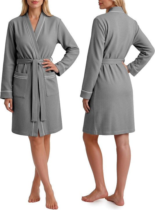 NY Threads Cotton Blend Waffle Robes for Women Knee-Length Bathrobe