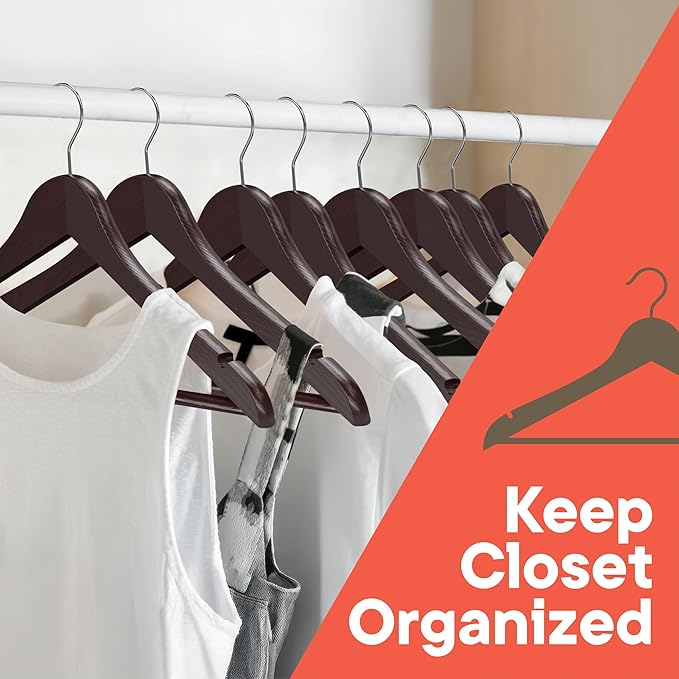 Cherry Wooden Hangers 80 Pack – Heavy-Duty with 360° Swivel Hook, Non-Slip, Pants Bar & Shoulder Grooves - Wooden Hangers for Suits, Jackets, Dresses & Camisoles, Space-Saving and Smooth Finish