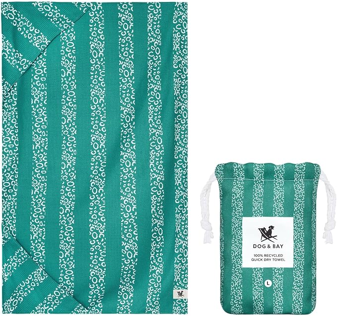 Dock & Bay Pet Towel - Super Absorbent & Quick Drying Dog Towels with Bag - 100% Recycled - Woofs Go Wild, Medium (90x50cm, 35x19)