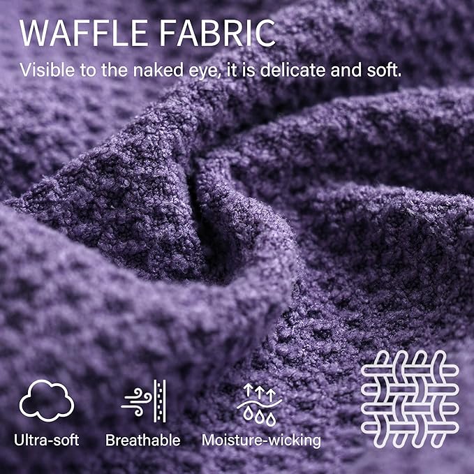 ROLSHOL 2 Pack Microfiber Hair Towel Wrap for Women, 32" x 11" Waffle Weave Hair Plopping Towel for Curly, Long & Thick Hair, Anti-Frizz Hair Turbans for Wet Hair (Deep Purple,Light Purple)