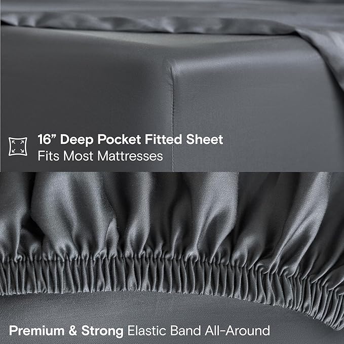 DOZ Sheet Set, 100% Viscose derived from Bamboo, Organically Grown, Buttery Soft, Cooling Sheets, High GSM, Deep Pockets - 3 Piece - 1 Pillowcase 1 Fitted 1 Top Sheet (Storm, Twin XL)