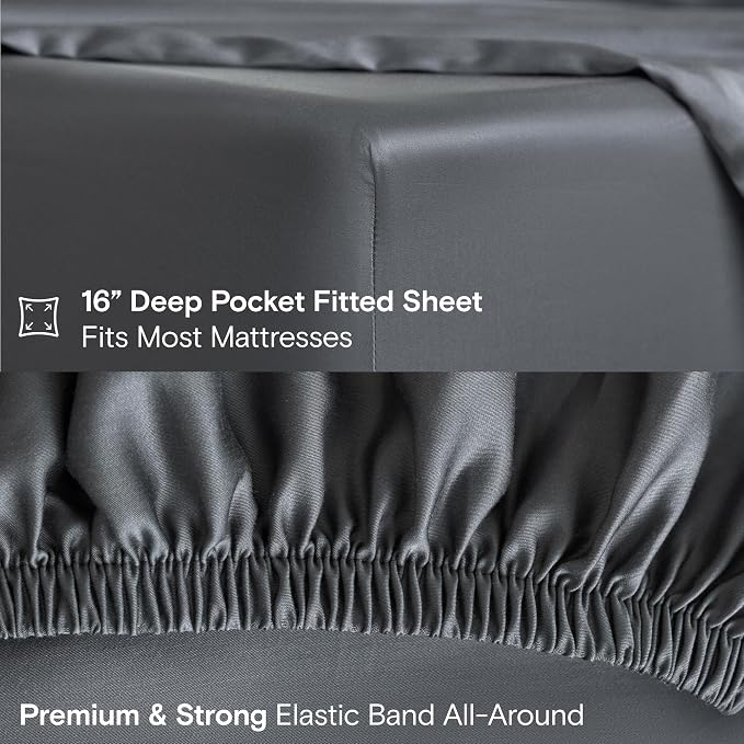 DOZ Sheet Set, 100% Viscose derived from Bamboo, Organically Grown, Buttery Soft, Cooling Sheets, High GSM, Deep Pockets - 3 Piece - 2 Pillowcases 1 Fitted Sheet (Storm, King)