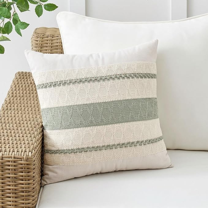 Fancy Homi Set of 2 Sage Green Boho Euro Decorative Throw Pillow Covers 26x26 Inch for Living Room Bedroom Couch Bed Indoors, Rustic Retro Cushion Case, Bohemian Room Home Decor