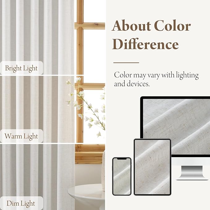 RYB HOME 100% Blackout Pinch Pleated Linen Curtains for Bedroom Living Room, Linen Textured Fabric with Liner Thermal Insulated for High Ceiling Large Window, Cream White, 40"W x L108"L, 2 Panels Set