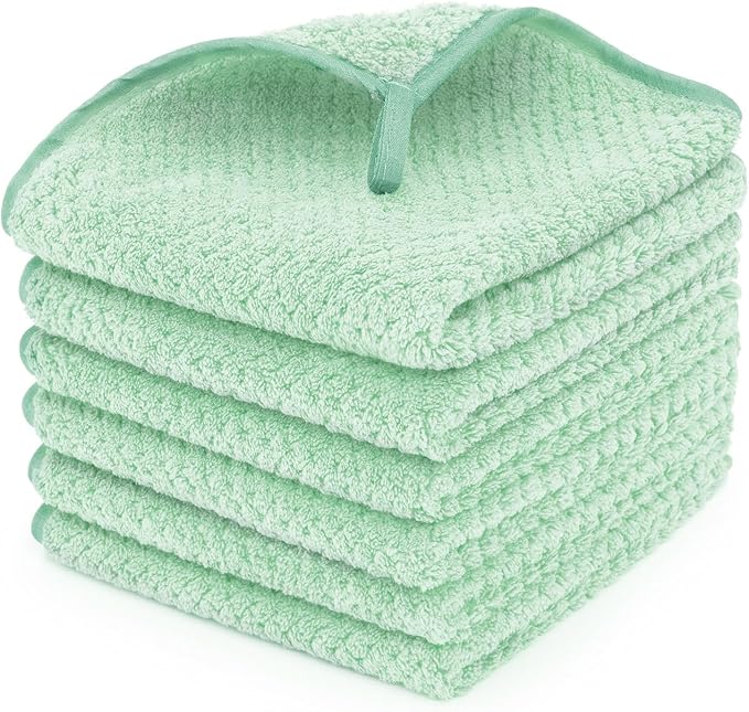 MaopaoBeauty 6 Pack Washcloth Set, Waffle Washcloth Towels Set, Microfiber Super Soft Highly Absorbent, Sturdy Quick Drying Towels for Bathroom, Gym, Sports, Yoga, Green