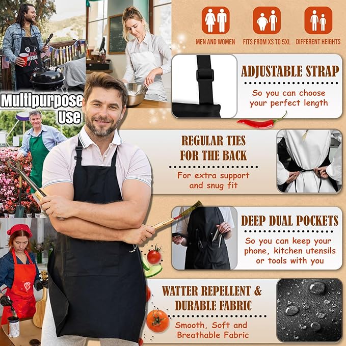 Chefs Aprons | Cooking Baking Grilling for Home Restaurant | Premium Kitchen Aprons with Double Pocket for Men Women