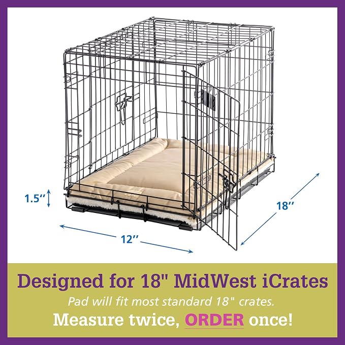Pet Dreams Dog Crate Pad - Washable Kennel Mat, Crate Pads for Dog Cages, Non-Toxic, Flat Indoor Cat Bed, Fits iCrate 18, 24, 30, 36, 42, 48 Inches (Ivory, X Small, 18")