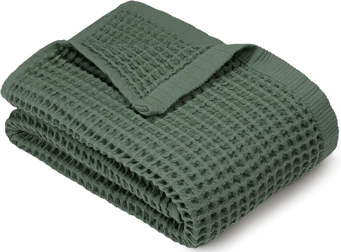 DEMMEX Organic Cotton Waffle Weave Turkish Bath Towel - Ultra Soft Lightweight Quick Dry, Oeko-Tex Certified, 100% Turkish Cotton (Sage Green, Large (60x30))