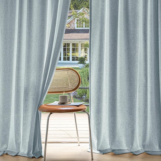 MIULEE Non-See-Through Privacy Linen Curtains 2 Panels, Light Filtering Window Curtains Farnhouse Textured Back Tab Semi Sheer Drapes for Bedroom Living Room, 52 x 63 Inches Long, Stone Blue
