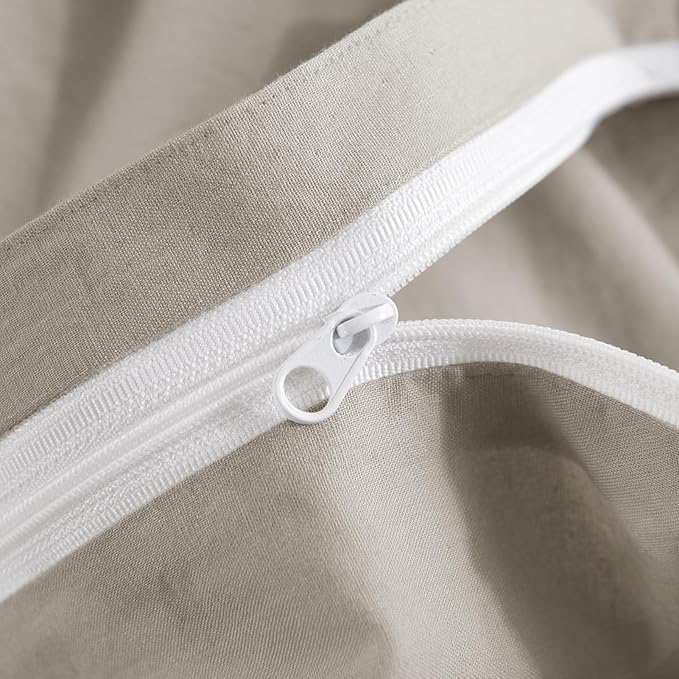 NEXHOME PRO Duvet Cover King Size, 100% Washed Cotton Orgnic Linen Like Textured Breathable Durable Comfy, Cream Grey