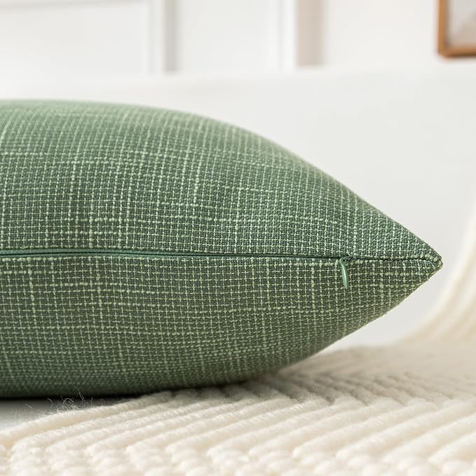 Kevin Textile Set of 2 Sage Green Pillow Covers 18 x 18 Inch Spring Farmhouse Boho Decorative Throw Pillow Covers Linen Cushion Covers for Sofa Couch Décor