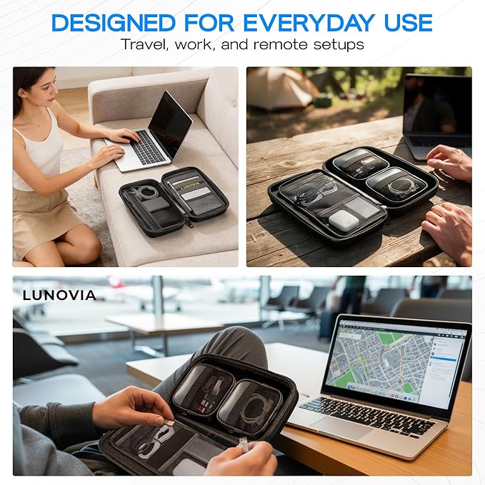 Mid-Size Tech Organizer with Removable Pouches – Hard Shell Travel Case for Cables, Chargers & Accessories | Electronics Organizer for Travel