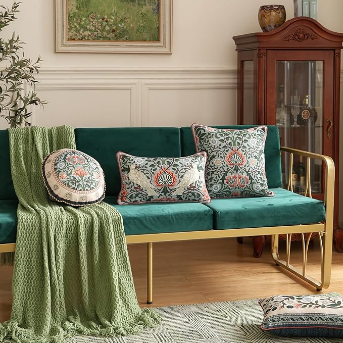 ISAENNE Design Square Retro Elegant Linen Throw Pillow Covers 18"x18" Pack of 2, Blue Gray Floral Pattern Cushion Covers Decor Pillowcases for Bed,Living Room,Outdoor,Car