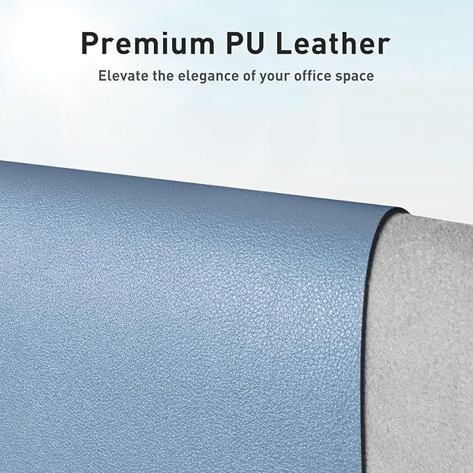 Aothia Faux Leather Desk Mat - Non-Slip PU Leather Desk Blotter, Waterproof Writing Surface, Large Desk Pad for Office & Home (Denim Blue, 55" x 24")