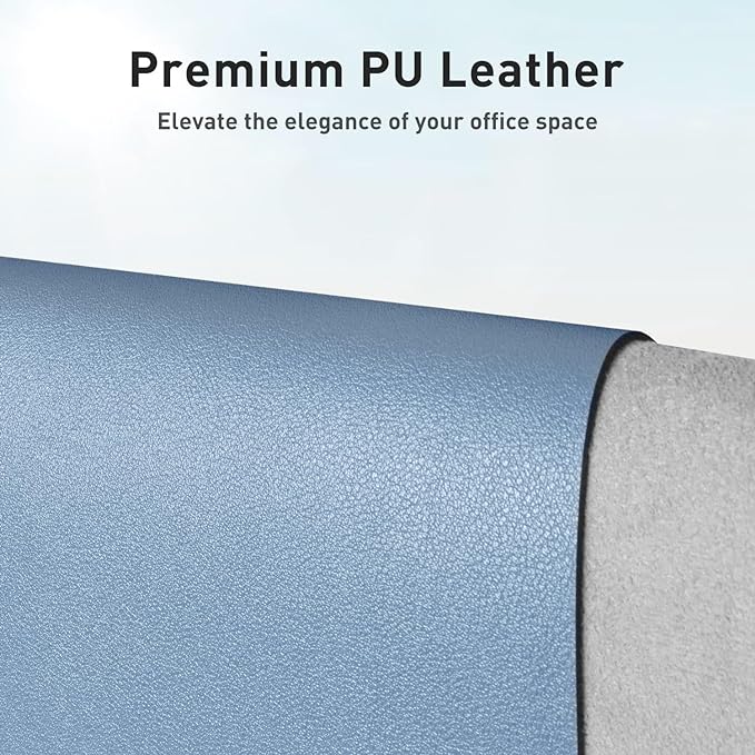 Aothia Faux Leather Desk Mat - Non-Slip PU Leather Desk Blotter, Waterproof Writing Surface, Large Desk Pad for Office & Home (Denim Blue, 55" x 17")