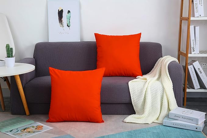 TangDepot 2-Pack Cotton Throw Pillow Covers 16x16 Red Orange | 100% cotton, same-color zip, machine wash & air dry. For living room, bedroom, office, car. 42 colors, 503 sizes. Cover only.