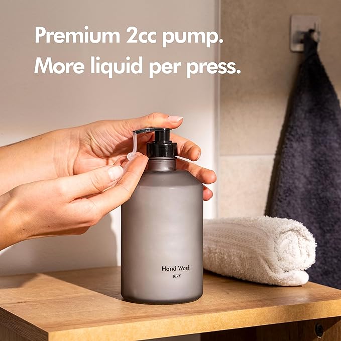 KIVY Glass Soap Dispenser Set [INCL. Waterproof Labels] - Glass Soap Dispenser with Pump - Hand Soap and Dish Soap Set - for Kitchen, Shower & Bathroom - Refillable (Matte White)