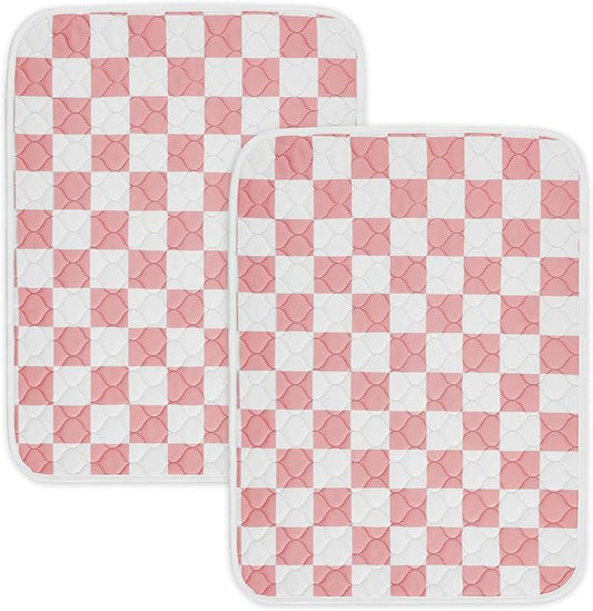 2 Pack Pink Checkered Washable Pee Pads for Dogs, Checkered Reusable Dog Pee Pads, for Puppy Playpen, Crate, Whelping Box, Potty Training, Cute Aesthetic Absorbency, Leak-Proof Non-Slip
