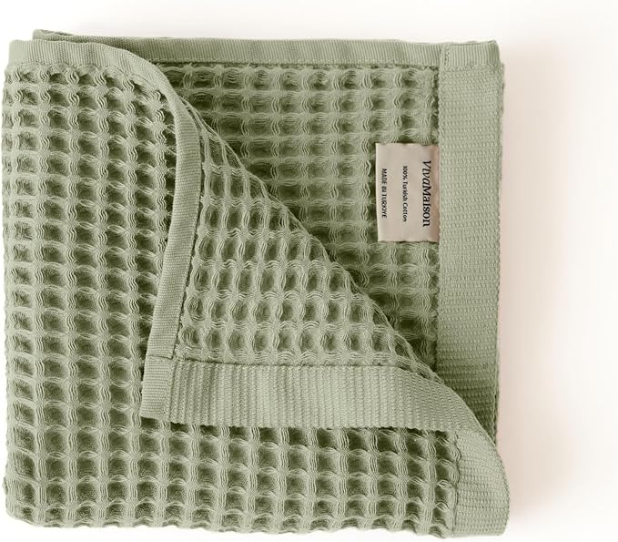 Premium Waffle Hand Towels Pack of 4 Extra Large 20x35 inch - 100% Turkish Cotton, Waffle Weave, Quick Dry, Lint Free, Absorbent Sage Green Hand Bath Towel (Sage, Set of 4 Hand Towels)