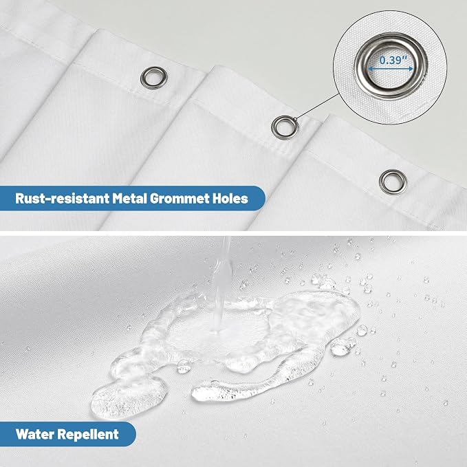 1 Pack Water-Repellent Fabric Shower Curtain Liner - Hotel Quality Machine Washable, 3 Heavy-Duty Magnets with Rustproof Grommets & Weighted Hem, Standard Size 72x74in White