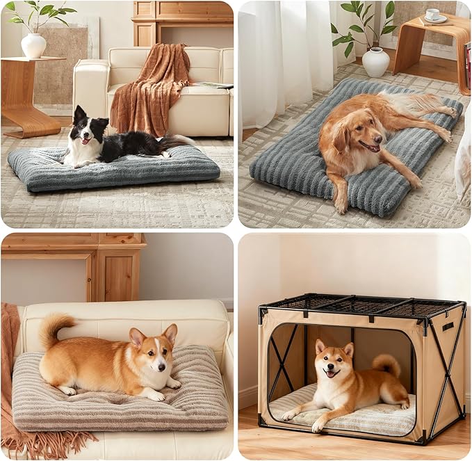 FURTIME Washable XXL Dog Bed for Extra Large Dogs, Giant Deluxe Dog Crate Beds Comfy Fluffy Kennel Pad Anti-Slip Pet Sleeping Mat, Machine Washable Dogs Pillow, 47"x29"x4", Gray