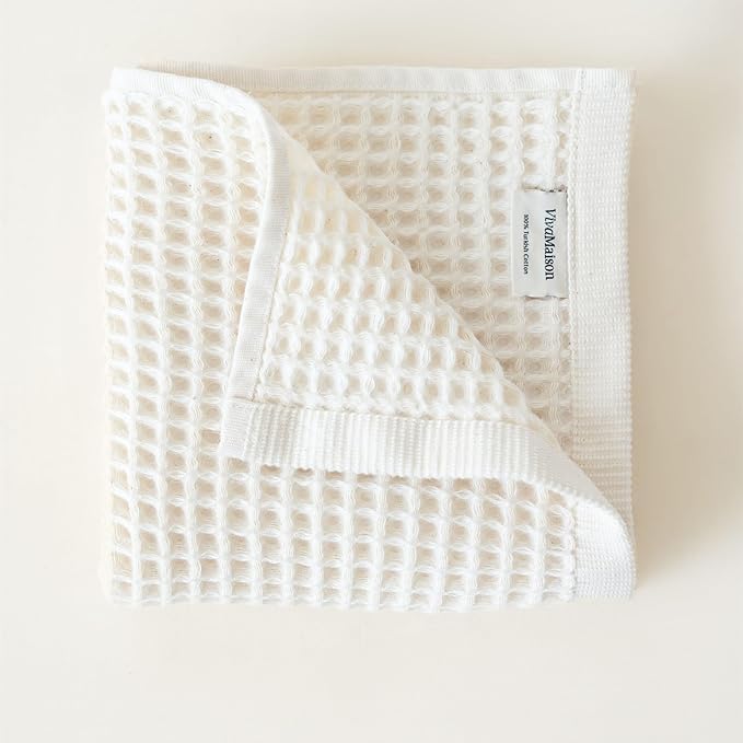 Premium Waffle Hand Towels Pack of 4 Extra Large 20x35 inch - 100% Turkish Cotton, Waffle Weave, Quick Dry, Lint Free, Super Absorbent, Thin Hand Bath Towel (White, Set of 4 Hand Towels)