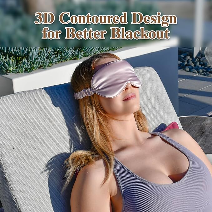 BeeVines 2 Pack 3D Contoured Sleep Mask 22 Momme Mulberry Silk Sleeping Eye Masks, Weighted Eye Cover for Lash Extensions, Night Light Blocking Blindfold, 100% Blackout Satin Covers for Men & Women