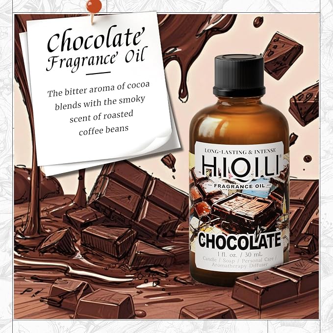 HIQILI Chocolate Fragrance Oil for DIY Candle & Soap Making - 1 Fl Oz | Ideal for Home Essential Oil Diffuser, Aromatherapy & Humidifier, Long Lasting Scents - 30 ML