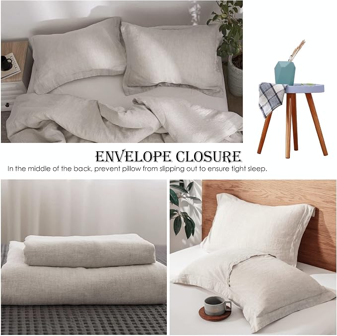 Simple&Opulence 100% Linen Duvet Cover Set 3pcs Basic Style Natural French Washed Flax Solid Color Soft Breathable Farmhouse Bedding with Button Closure - Linen, California King