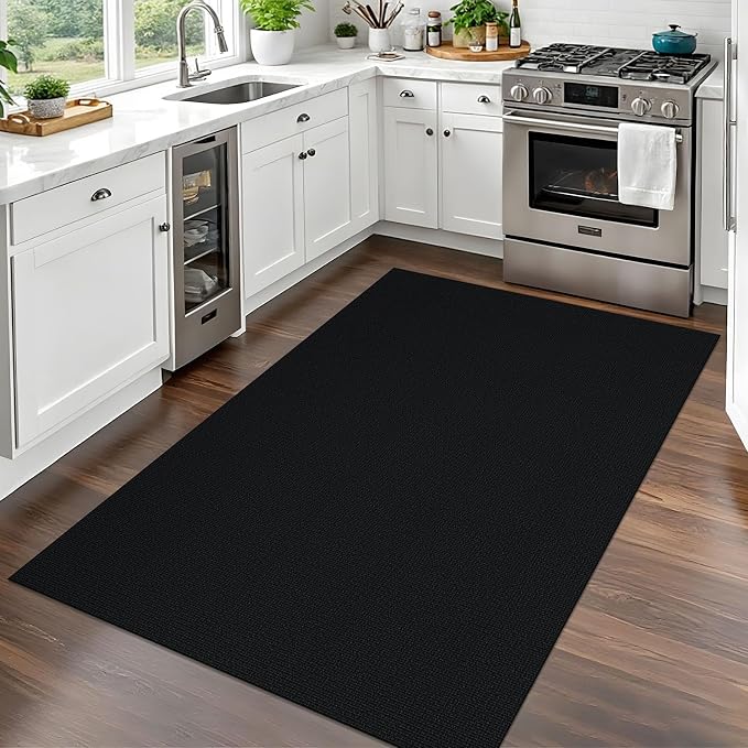 EARTHALL Washable Area Rug 3x5 Ft Non Slip Rugs for Entryway, Braided Throw Rugs Door Mat Indoor Outdoor Entrance, Cotton Woven Carpet for Kitchen Foyer Front Door Living Room, Black/Grey