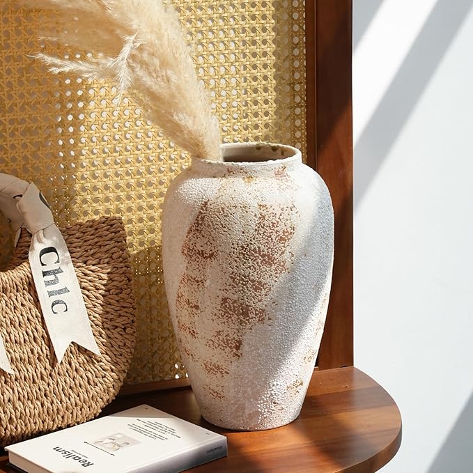 Large Ceramic Vase, 11.8 Inch Minimalist Decorative Farmhouse Vase for Home Decor, Living Room, Shelf Decor, Entryway, Wedding, Table Decoration