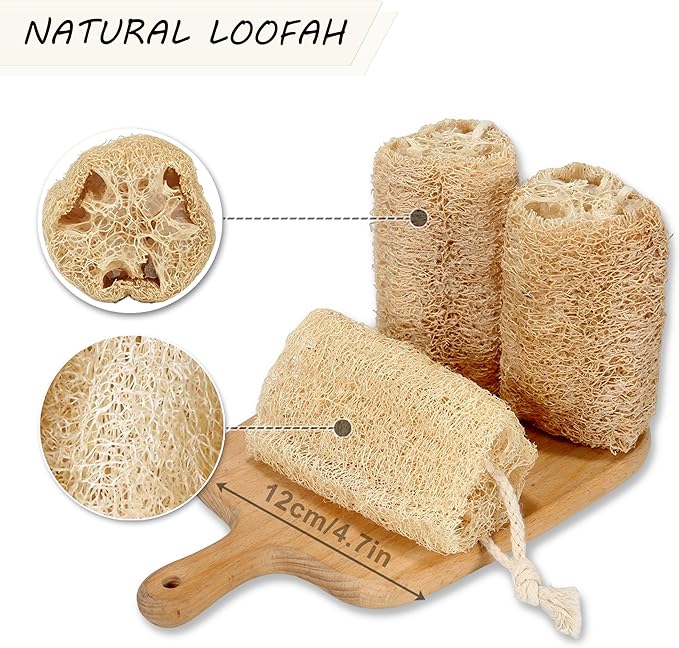 Natural Loofah Sponge Organic Loofa Set 6 Pack,Exfoliating Body Scrubber Shower Luffa Men and Women for Bath Cleaning Skin Back and Face Eco Tool