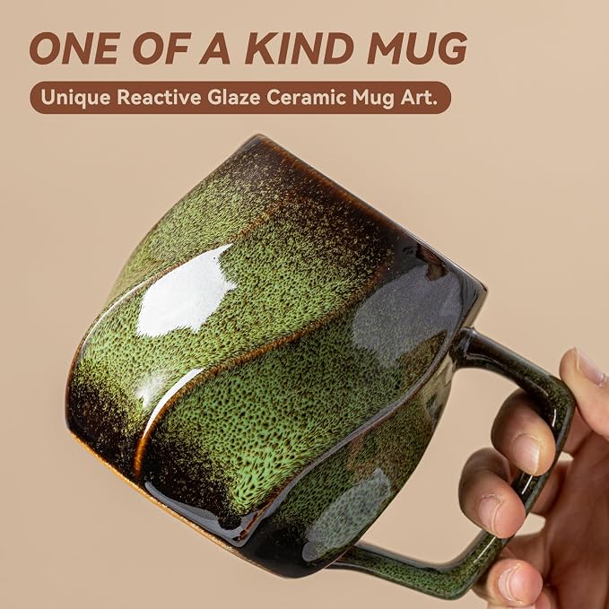 Forest Hearth Ceramic Coffee Mug - 17 oz Unique Reactive Glaze Coffee Cup with Ergonomic Large Handle, Ceramic Mug for Office Home, Birthday Gift for Men Women