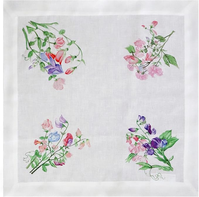 Huddleson Sweet Pea Floral Print Linen Napkin 20x20 (Set of Four) Luxury Italian Linen Napkin Sewn in US