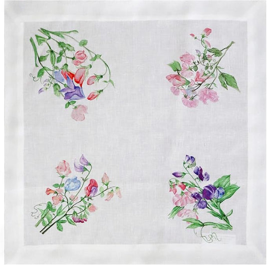 Huddleson Sweet Pea Floral Print Linen Napkin 20x20 (Set of Four) Luxury Italian Linen Napkin Sewn in US