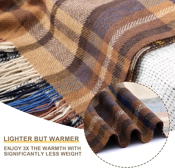 100% Wool Blanket Throw,Farmhouse Plaid Wool Blanket with Compact Bag, Rustic Soft Lightweight Blanket for Couch,Sofa,Bed & Lounging Decoration,Travel Blanket for Car,Airplane,Ideal Gifts 55"x83"