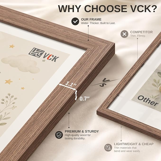 VCK 24x36 Poster Frame 3 Pack - Walnut Solid Wood, Exclusive Wood Grain Picture Frames, Wall Hanging