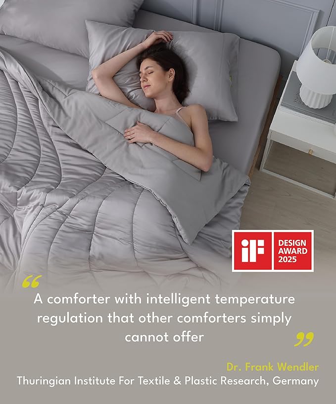 ESCURA Tw® Climate Control Comforter, King/Cali King, German Patented PCM Down Alternative All-Season Design for Hot Sleepers & Night Sweats, Bamboo Lightweight Breathable Hypoallergenic Blanket
